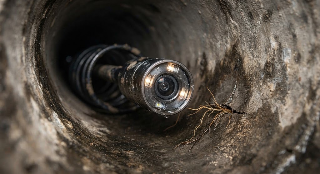 Plumber responding to an active burst pipe emergency in a Camden home